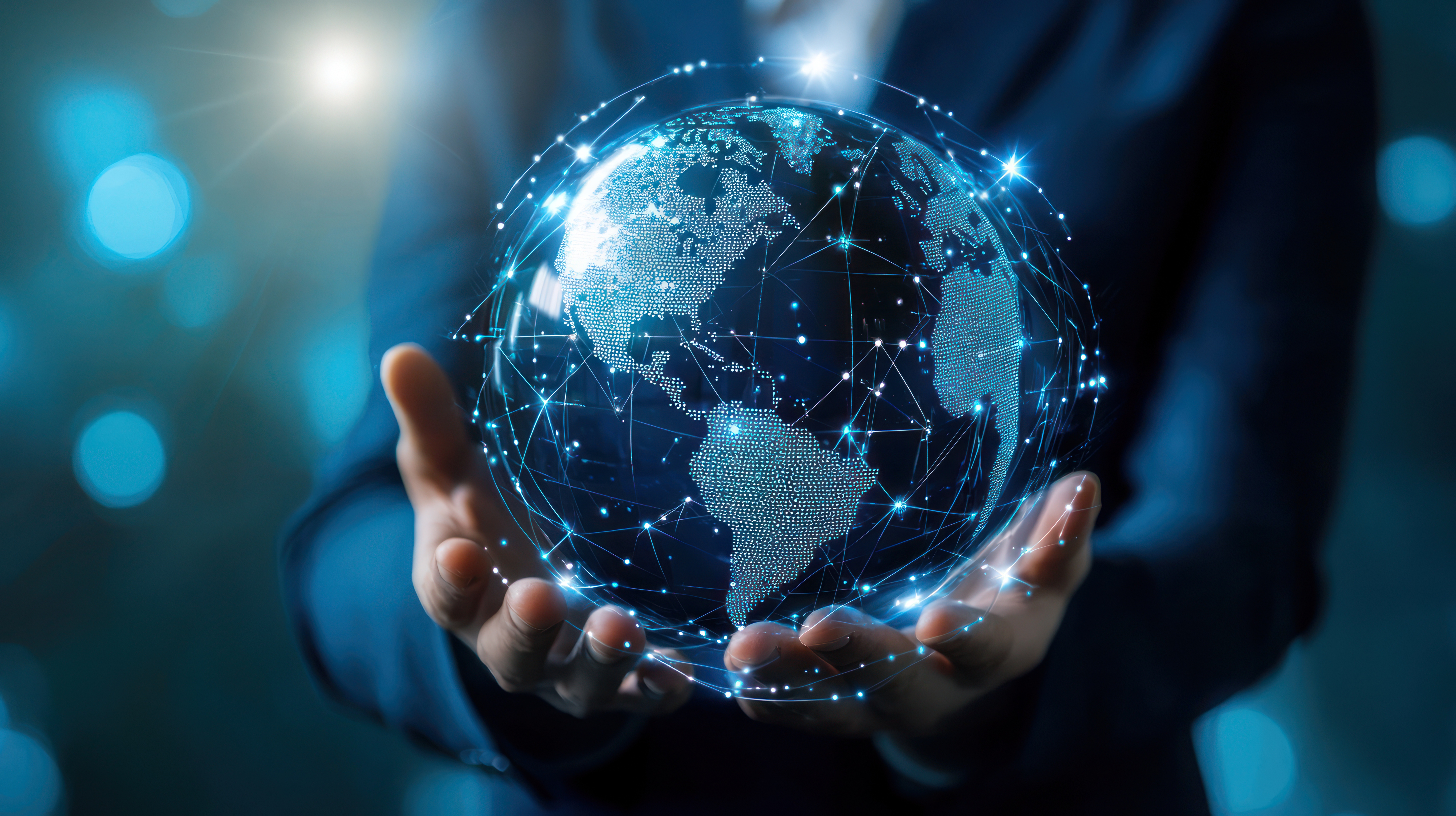 Homem segurando o universo nas mãos